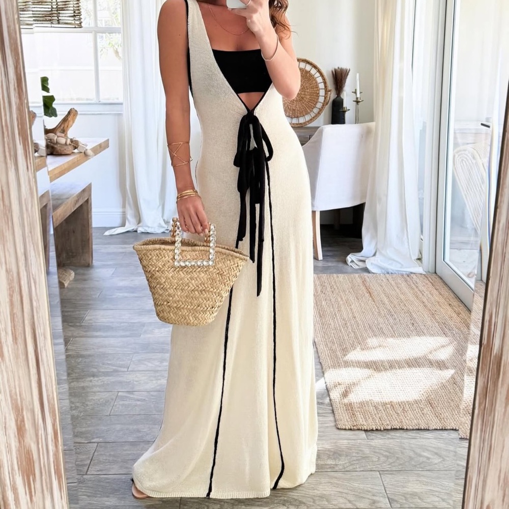 MARBLE Cream and Black Backless Dress